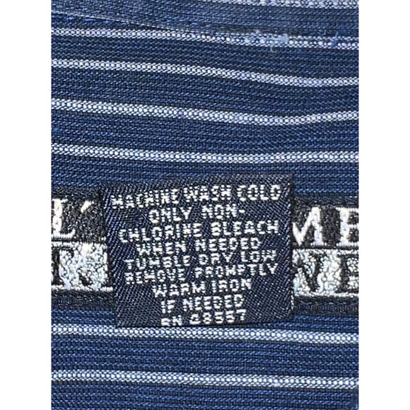 Men’s L’Homme Navy Blue and Gray Striped Dress Shirt 16-161/2 Cotton Honduras LG - Picture 7 of 7